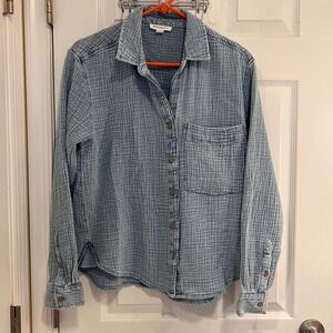 beachlunchlounge Collection Women's Blue Gauze Button Down‎ Shirt M